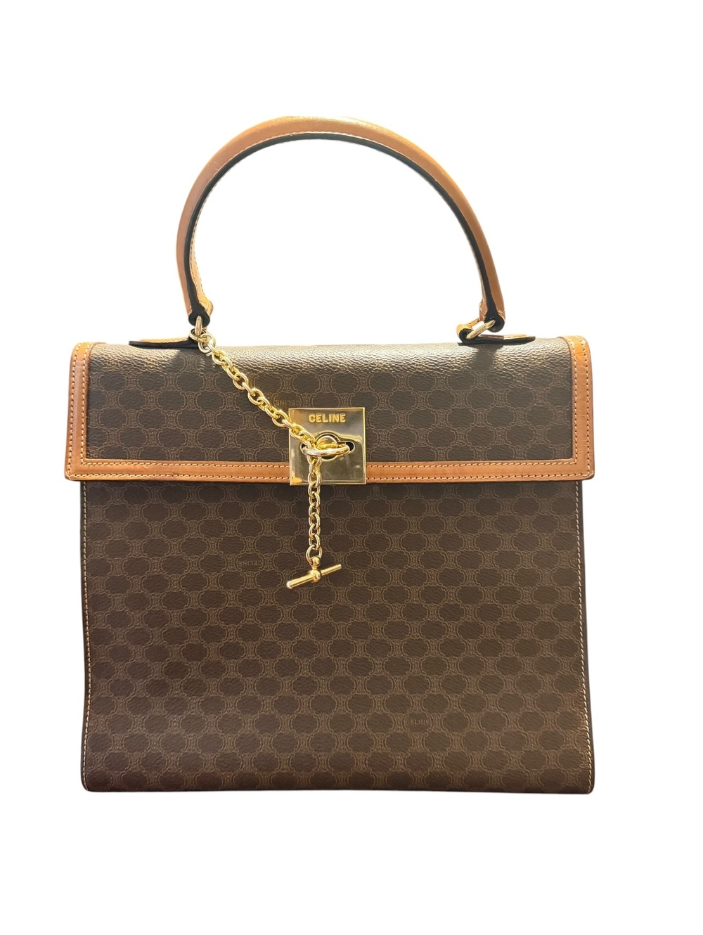 Celine Vintage Brown Monogram Leather Top Handle Bag